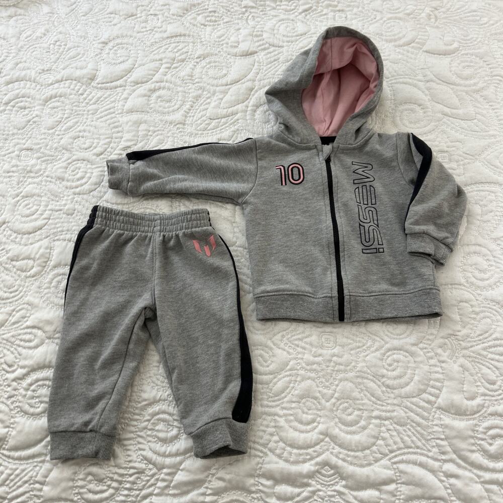 Messi Collection Hooded Sweatshirt Trousers Grey Pink Baby 9 Months
